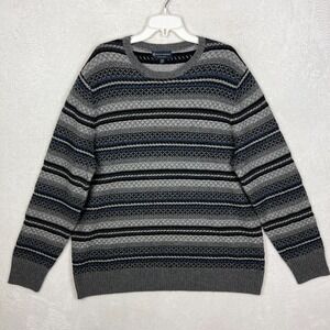 Brooks Brothers Merino Wool Sweater Mens‎ 2XL Italian Yarn Cable Knit Gray Blue